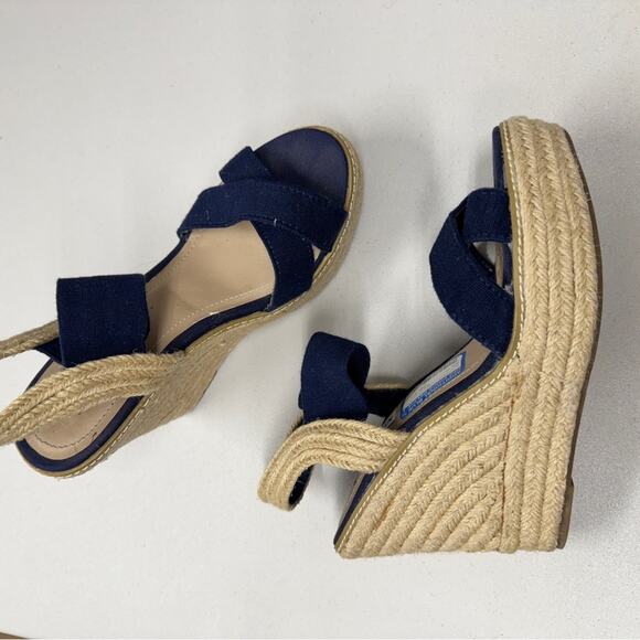 Steve Madden Blue Chambray Espadrille Wedge Sandals Women’s 8.5 Beachy Casual - Picture 4 of 9